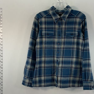 Patagonia Blue Plaid Organic Cotton Button Front Casual Flannel Top Womens Sz 4